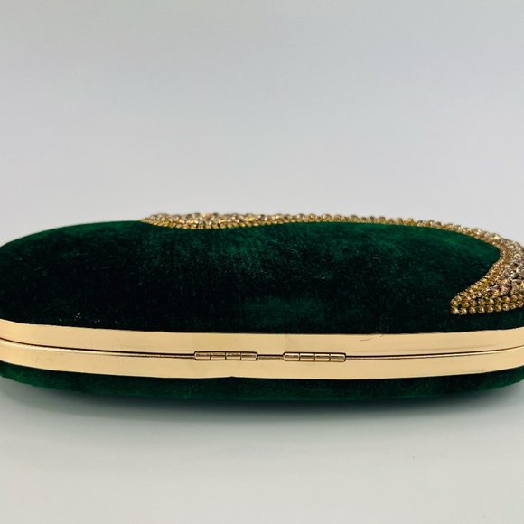 Women Lady Indian Gold Gemstones Clutch Purse Detachable Handle Wrist Crossbody - Picture 3 of 5